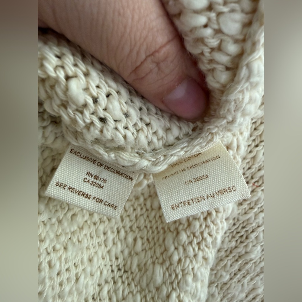 Free People Chunky Knit Button Cardigan Top Tie Waist Neutral Size L - Picture 6 of 6